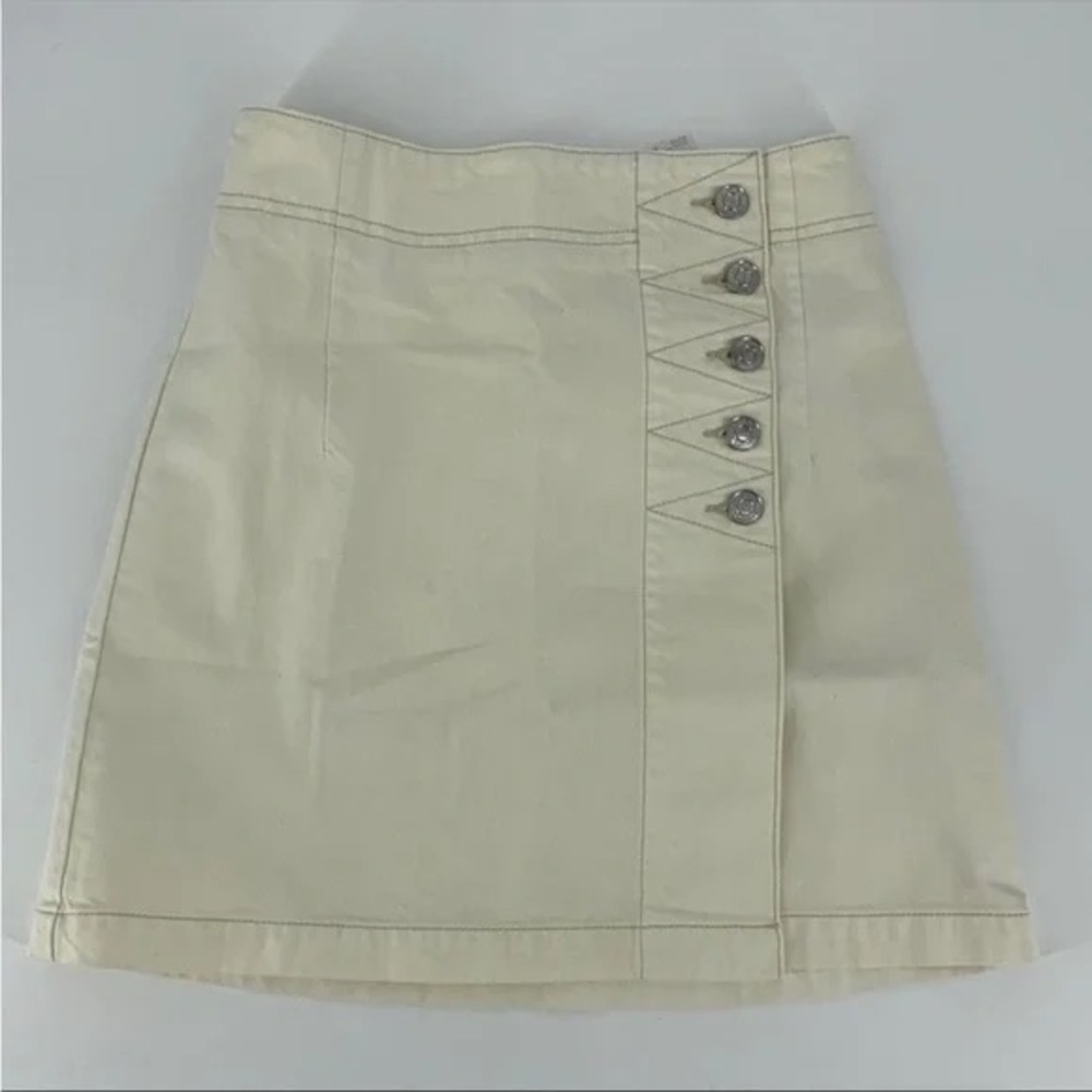 Current / Elliott The Love Wrap Mini skirt - button front white denim wrap skirt